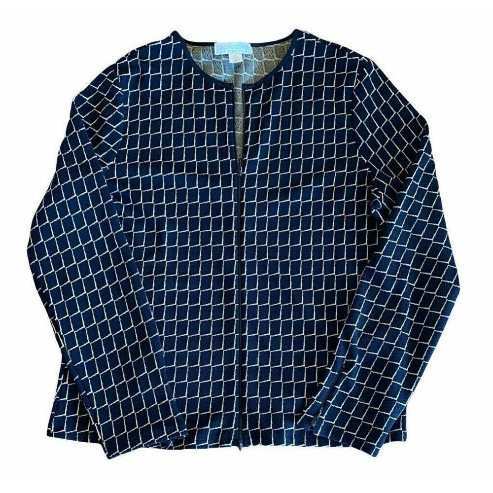 Casual Corner Stretch Black Zip‎ Front Cardigan Top Size XL Business Casual